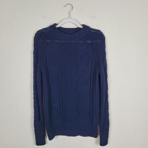 J. Crew Sweater Mens XS Blue Navy Cotton Cable Knit Chunky Crewneck B7981
